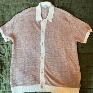 Onia Linen Short Sleeve Button Up Sweater